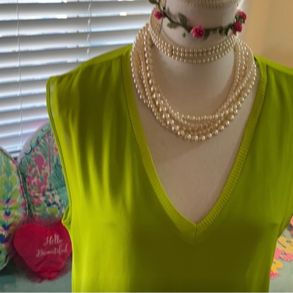GS Michael Kors Bright Green Sleeveless Summer light weight Top Shirt Tunic Lg - Picture 6 of 13
